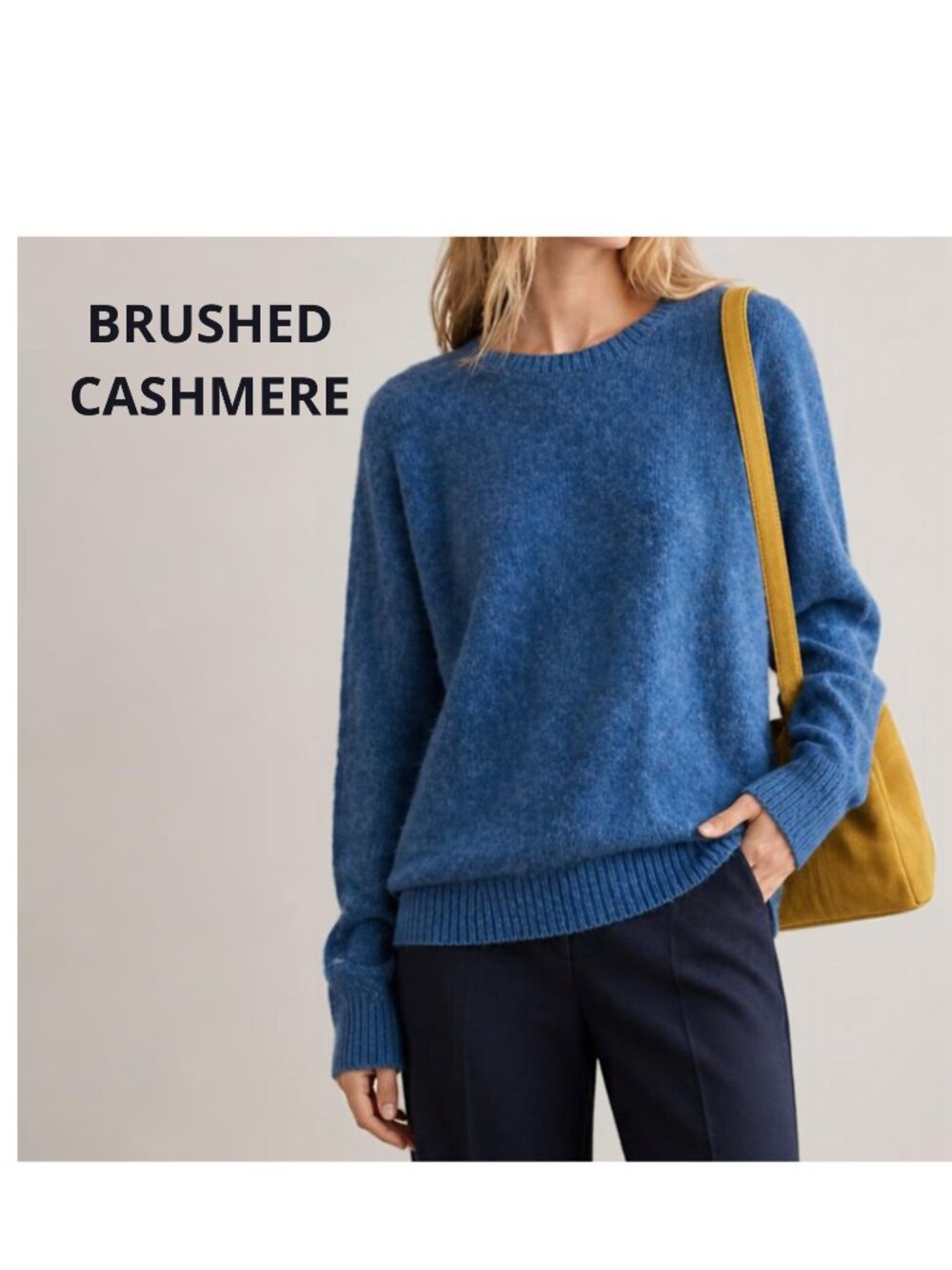 New Blue Brushed Cashmere Wool Crewneck Sweater XL 14